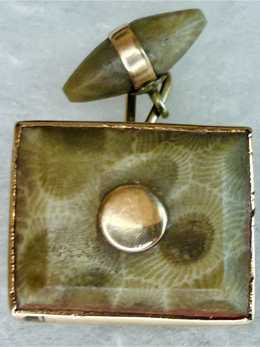 Rare Vintage Petoskey Stone & 10K Gold Accent Cuff Links (c. 1940s–1960s)